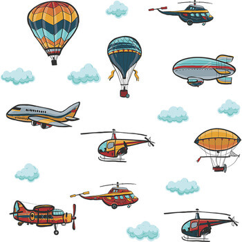 Autocolant pentru camera copilului Colorful airplanes and balloons
