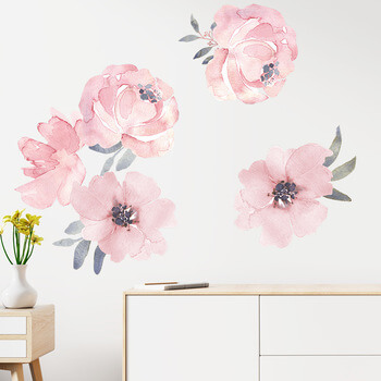 Autocolant pentru camera copilului Pink flowers with leafes