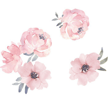 Autocolant pentru camera copilului Pink flowers with leafes