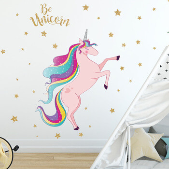 Autocolant pentru camera copilului Pink Unicorn with stars