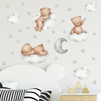 Autocolant pentru camera copilului Sleeping teddy bears with stars