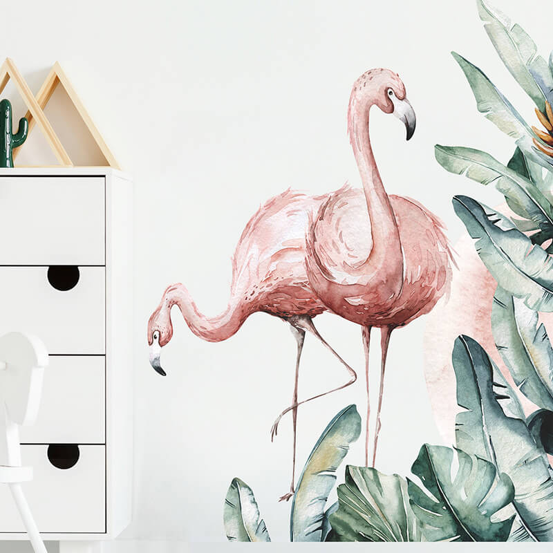 Autocolant pentru camera copilului Flamingos and palm leaves - 90x30cm 2ks