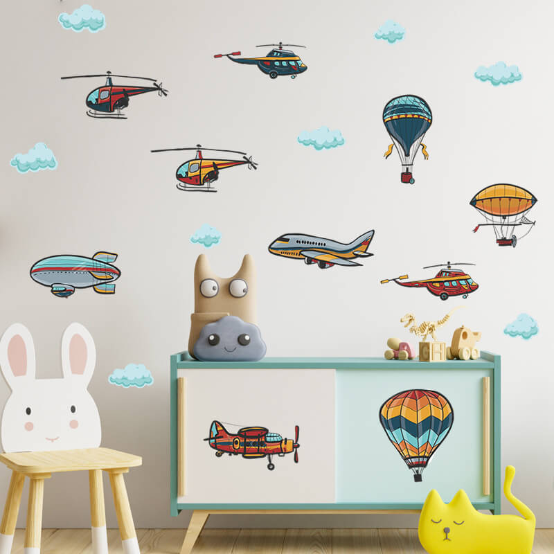 Autocolant pentru camera copilului Colorful airplanes and balloons
